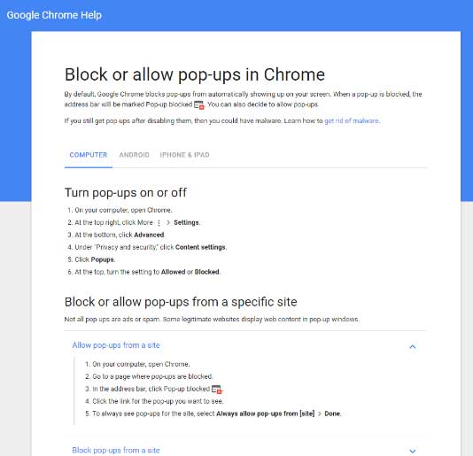 Block or Allow Pop-Ups in Chrome e-learning Site - Step-by-Step Instructions and Troubleshooting